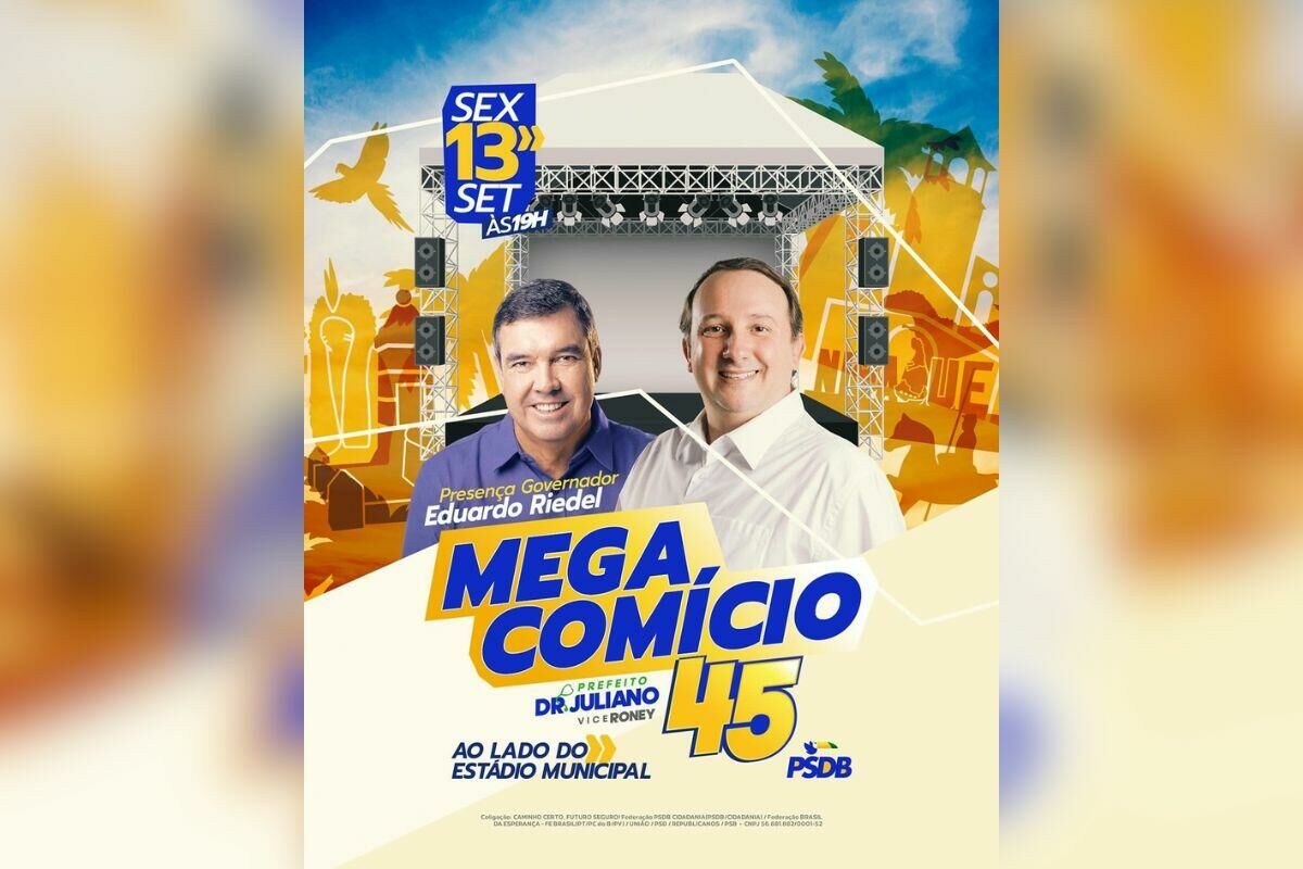 Imagem de compartilhamento para o artigo Mega comício do candidato a prefeito Dr. Juliano terá presença do governador Eduardo Riedel nesta sexta em Nioaque da MS Todo dia